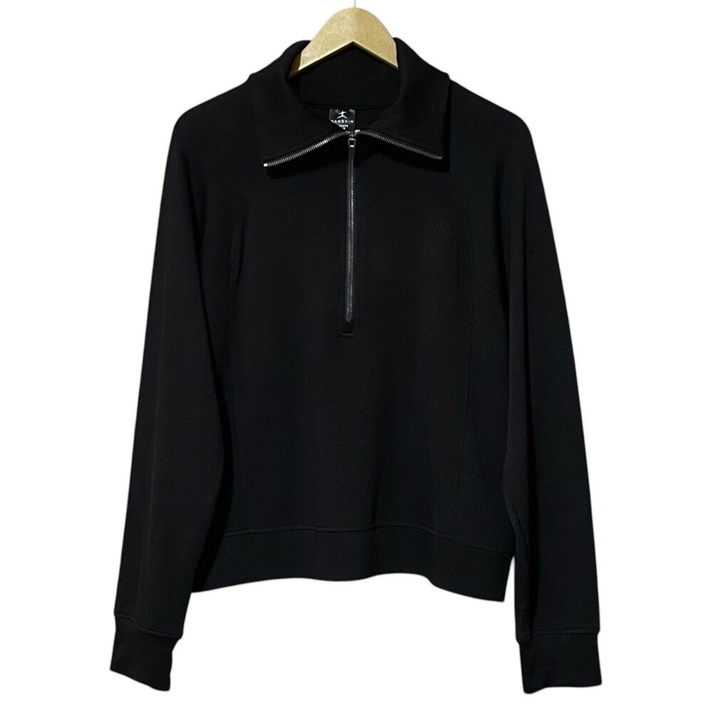 Danskin Luxe Half Zip Pullover L Black Salt Collared Stretch Athleisure NWT